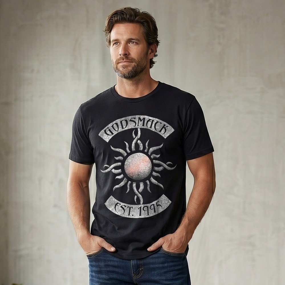 Gildan Mens Small Black T-Shirt Godsmack Est 1995 Sun Logo Graphic Vintage Band